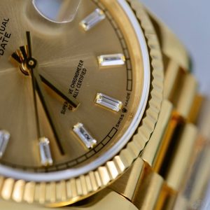 Đồng Hồ Rolex Day-Date Mặt Vàng Champagne Chế Tác Bọc Vàng Thật Nhà Máy QF 36mm (2)