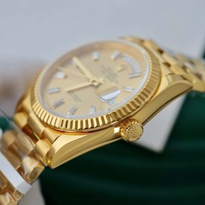 Đồng Hồ Rolex Day-Date Mặt Vàng Champagne Chế Tác Bọc Vàng Thật Nhà Máy QF 36mm (2)