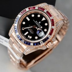 Đồng Hồ Rolex GMT-Master II 126755 SARU Rep 11 Bọc Vàng Độ Moissanite Sapphire 41mm (2)