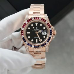 Đồng Hồ Rolex GMT-Master II 126755 SARU Rep 11 Bọc Vàng Độ Moissanite Sapphire 41mm (2)