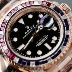 Đồng Hồ Rolex GMT-Master II 126755 SARU Rep 11 Bọc Vàng Độ Moissanite Sapphire 41mm (2)