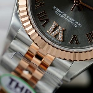 Đồng Hồ Rolex Nữ DateJust Replica 11 Demi Vàng Hồng Mặt Xám Nhà Máy THB 31mm (2)