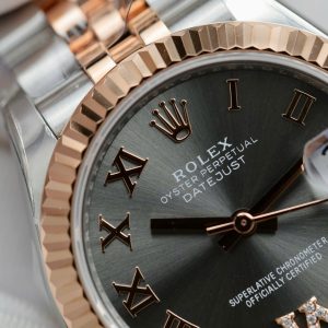 Đồng Hồ Rolex Nữ DateJust Replica 11 Demi Vàng Hồng Mặt Xám Nhà Máy THB 31mm (2)