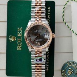 Đồng Hồ Rolex Nữ DateJust Replica 11 Demi Vàng Hồng Mặt Xám Nhà Máy THB 31mm (2)