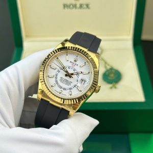 Đồng Hồ Rolex Replica 11 Sky-Dweller Mặt Trắng Mạ Vàng Nặng 192 Grams Xưởng ZF 42mm (1)