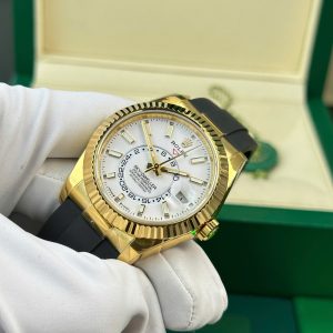 Đồng Hồ Rolex Replica 11 Sky-Dweller Mặt Trắng Mạ Vàng Nặng 192 Grams Xưởng ZF 42mm (1)