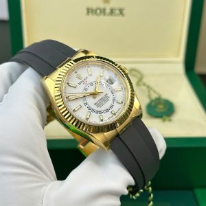 Đồng Hồ Rolex Replica 11 Sky-Dweller Mặt Trắng Mạ Vàng Nặng 192 Grams Xưởng ZF 42mm (1)