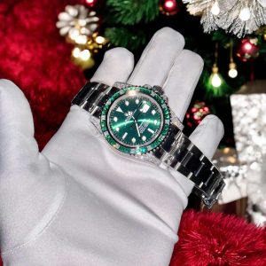 Đồng Hồ Rolex Submariner Mặt Xanh Lá Cây Chế Tác Đính Moissanite + Sapphire Tổng Hợp 41mm (2)