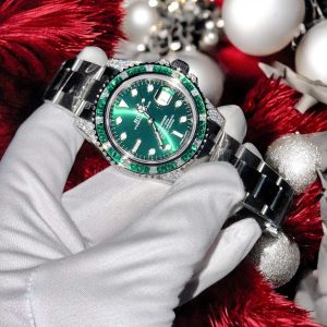Đồng Hồ Rolex Submariner Mặt Xanh Lá Cây Chế Tác Đính Moissanite + Sapphire Tổng Hợp 41mm (2)