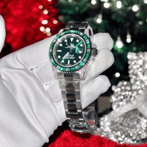 Đồng Hồ Rolex Submariner Mặt Xanh Lá Cây Chế Tác Đính Moissanite + Sapphire Tổng Hợp 41mm (2)