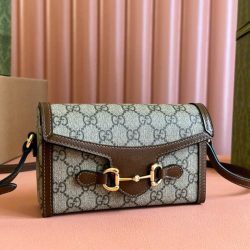 Túi Đeo Chéo Gucci Horsebit 1955 Mini Siêu Cấp Màu Nâu 18cm (2)