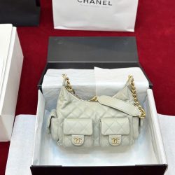 Túi Xách Chanel Hobo Small Siêu Cấp Nữ Da Cừu Màu Xám Nhạt 31x22x15cm (2)