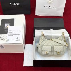 Túi Xách Chanel Hobo Small Siêu Cấp Nữ Da Cừu Màu Xám Nhạt 31x22x15cm (2)