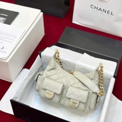 Túi Xách Chanel Hobo Small Siêu Cấp Nữ Da Cừu Màu Xám Nhạt 31x22x15cm (2)
