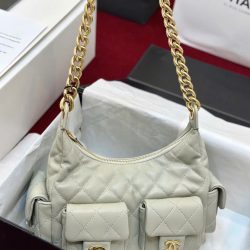 Túi Xách Chanel Hobo Small Siêu Cấp Nữ Da Cừu Màu Xám Nhạt 31x22x15cm (2)