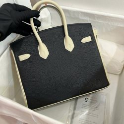 Túi Xách Hermes Birkin Like Auth Nữ Mix 2 Màu Trắng Đen 25cm (2)