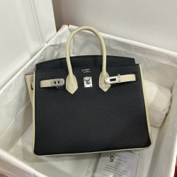 Túi Xách Hermes Birkin Like Auth Nữ Mix 2 Màu Trắng Đen 25cm (2)