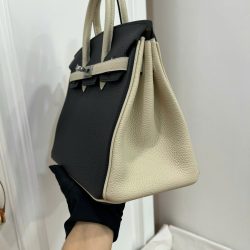 Túi Xách Hermes Birkin Like Auth Nữ Mix 2 Màu Trắng Đen 25cm (2)