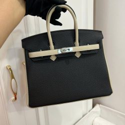 Túi Xách Hermes Birkin Like Auth Nữ Mix 2 Màu Trắng Đen 25cm (2)
