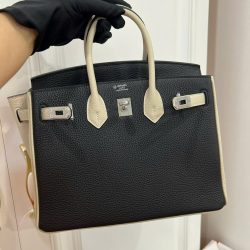 Túi Xách Hermes Birkin Like Auth Nữ Mix 2 Màu Trắng Đen 25cm (2)