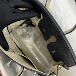 Túi Xách Hermes Birkin Like Auth Nữ Mix 2 Màu Trắng Đen 25cm (2)