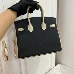 Túi Xách Hermes Birkin Like Auth Nữ Mix 2 Màu Trắng Đen 25cm (2)