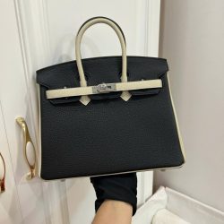 Túi Xách Hermes Birkin Like Auth Nữ Mix 2 Màu Trắng Đen 25cm (2)