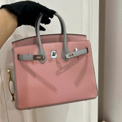 Túi Xách Hermes Birkin Siêu Cấp Nữ Mix 2 Màu Hồng Xám 25cm (2)