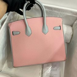 Túi Xách Hermes Birkin Siêu Cấp Nữ Mix 2 Màu Hồng Xám 25cm (2)