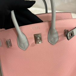 Túi Xách Hermes Birkin Siêu Cấp Nữ Mix 2 Màu Hồng Xám 25cm (2)