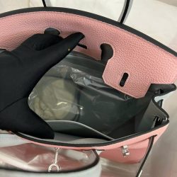 Túi Xách Hermes Birkin Siêu Cấp Nữ Mix 2 Màu Hồng Xám 25cm (2)