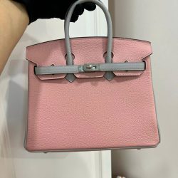 Túi Xách Hermes Birkin Siêu Cấp Nữ Mix 2 Màu Hồng Xám 25cm (2)