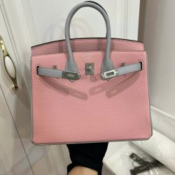 Túi Xách Hermes Birkin Siêu Cấp Nữ Mix 2 Màu Hồng Xám 25cm (2)