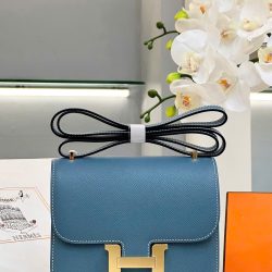Túi Xách Hermes Constance Siêu Cấp Nữ Màu Xanh Dương Khoá Vàng 18cm (2)