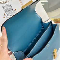 Túi Xách Hermes Constance Siêu Cấp Nữ Màu Xanh Dương Khoá Vàng 18cm (2)
