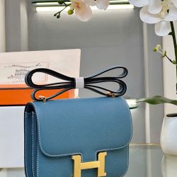 Túi Xách Hermes Constance Siêu Cấp Nữ Màu Xanh Dương Khoá Vàng 18cm (2)