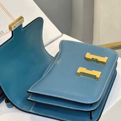 Túi Xách Hermes Constance Siêu Cấp Nữ Màu Xanh Dương Khoá Vàng 18cm (2)