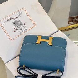 Túi Xách Hermes Constance Siêu Cấp Nữ Màu Xanh Dương Khoá Vàng 18cm (2)