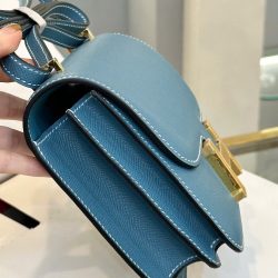 Túi Xách Hermes Constance Siêu Cấp Nữ Màu Xanh Dương Khoá Vàng 18cm (2)