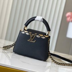 Túi Xách Louis Vuitton Like Auth LV Capusines Da Bò Màu Đen 21x14x8cm (2)