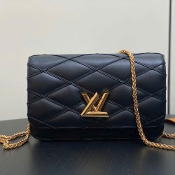 Túi Xách Louis Vuitton Like Auth LV Wallet On Chain Màu Đen Khoá Vàng 20x12cm (2)