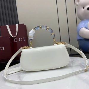 Túi Xách Nữ Gucci Bamboo Diva Like Auth Chất Da Bóng Màu Trắng 26 (2)