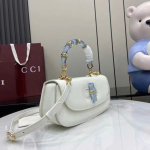 Túi Xách Nữ Gucci Bamboo Diva Like Auth Chất Da Bóng Màu Trắng 26 (2)
