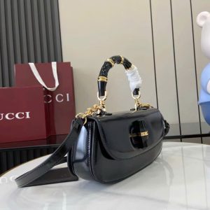 Túi Xách Nữ Gucci Bamboo Diva Siêu Cấp Chất Da Bóng Màu Đen 26 (2)