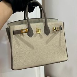 Túi Xách Nữ Hermes Birkin Like Auth Mix 2 Màu Trắng Xám 25cm (2)