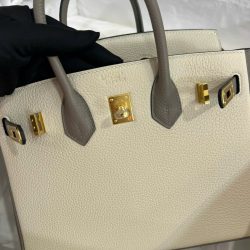Túi Xách Nữ Hermes Birkin Like Auth Mix 2 Màu Trắng Xám 25cm (2)