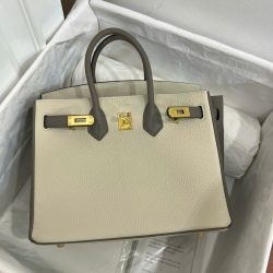 Túi Xách Nữ Hermes Birkin Like Auth Mix 2 Màu Trắng Xám 25cm (2)
