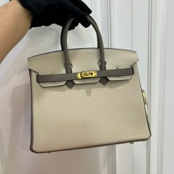 Túi Xách Nữ Hermes Birkin Like Auth Mix 2 Màu Trắng Xám 25cm (2)