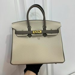 Túi Xách Nữ Hermes Birkin Like Auth Mix 2 Màu Trắng Xám 25cm (2)