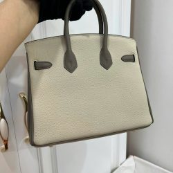Túi Xách Nữ Hermes Birkin Like Auth Mix 2 Màu Trắng Xám 25cm (2)